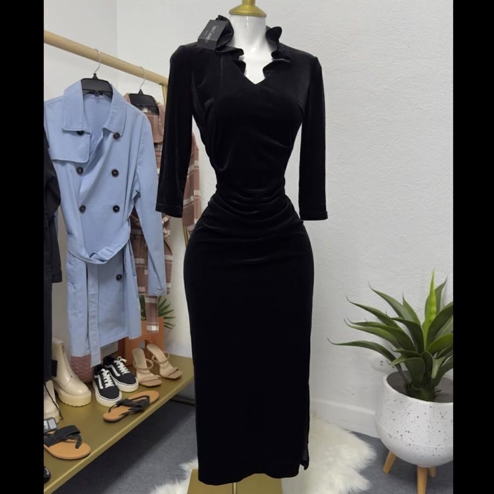 NWOT Sara Campbell Limited Edition Black Stretch Velvet Gown Dress - Picture 1 of 10